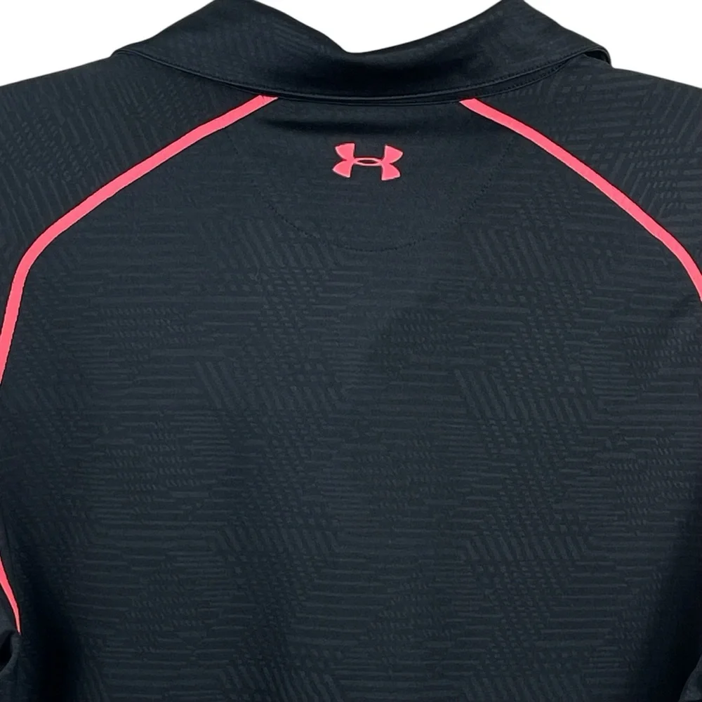 New Men's Under Armour LooseFit HeatGear Stretch Black/Neon Pink Polo Small 0252